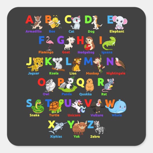 Alfabet Animal ABCs Learning Square Sticker (Voorkant)