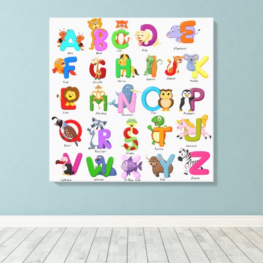 Alfabet Animal Clipart Learning Canvas Afdruk (Insitu (Houten vloer))