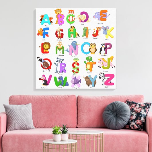 Alfabet Animal Clipart Learning Canvas Afdruk (Insitu (Woonkamer))