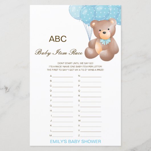 Alfabet Baby Baby shower Game PRINED (Voorkant)