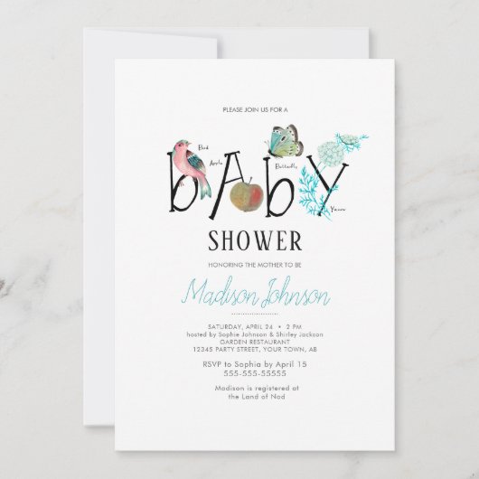 Alfabet | BABY SHOWER | Blauw | Uitnodiging (Voorkant)