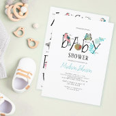 Alfabet | BABY SHOWER | Blauw | Uitnodiging
