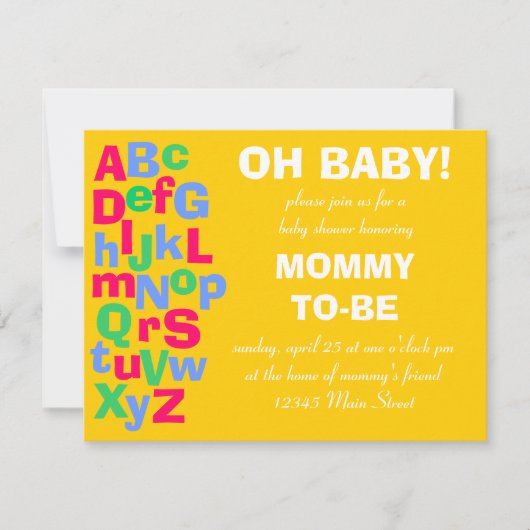 Alfabet Baby shower Kaart (Voorkant)