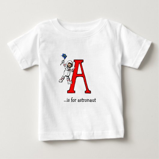 Alfabet Baby T-Shirt: A is voor Astronaut (Voorkant)