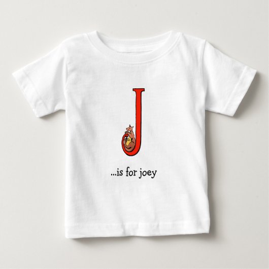 Alfabet Baby T-Shirt: J is voor Joey (Voorkant)