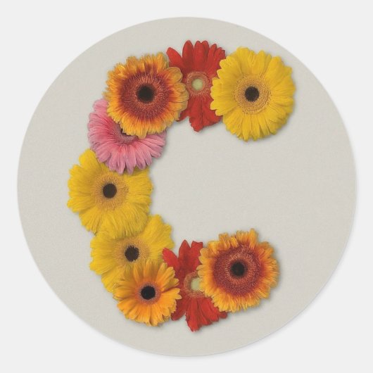 Alfabet C in bloemen Ronde Sticker (Voorkant)