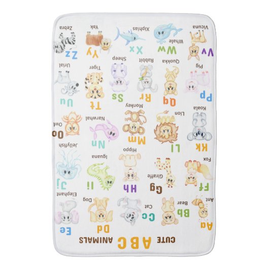 Alfabet Dier ABC Leuke dieren Badmat (Voorkant Verticaal)
