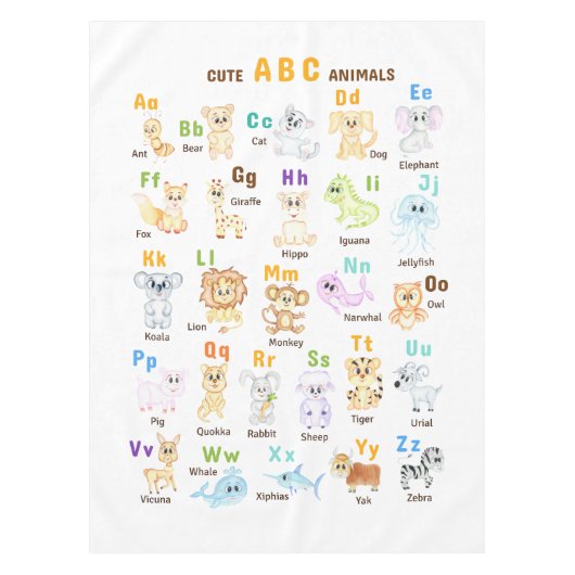 Alfabet Dier ABC Leuke dieren Tafelkleed (Voorkant)
