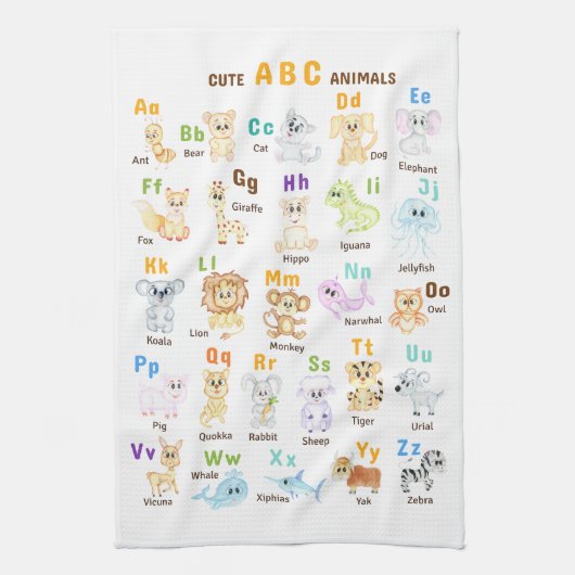 Alfabet Dier ABC Leuke dieren Theedoek (Verticaal)