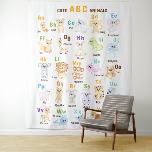Alfabet Dier ABC Leuke dieren Wandkleed (In situ)