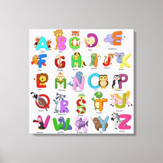 Alfabet Dier Clipart Kind Leren Canvas Afdruk (Voorkant)