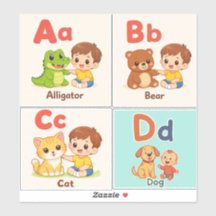 Alfabet Dieren Stickerblad A–D