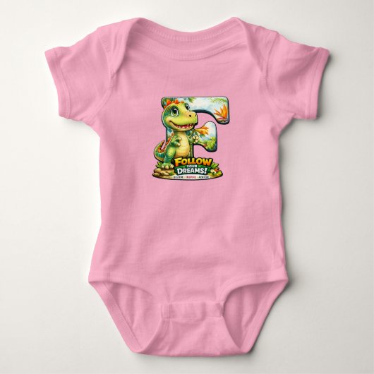 🦖💖 Alfabet Dino “F” Baby Jersey Bodysuit (Voorkant)