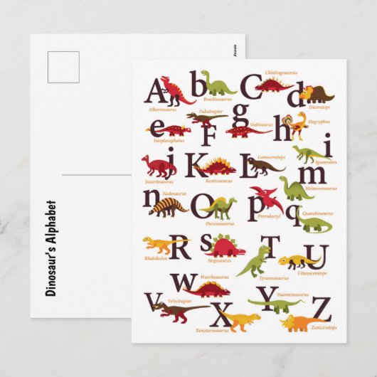 alfabet-dinosauriërs feestdagenkaart (Voorkant / Achterkant)