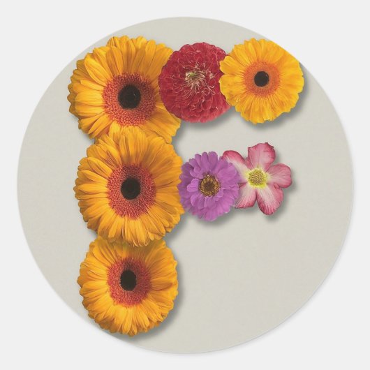 Alfabet F in bloemen Ronde Sticker (Voorkant)