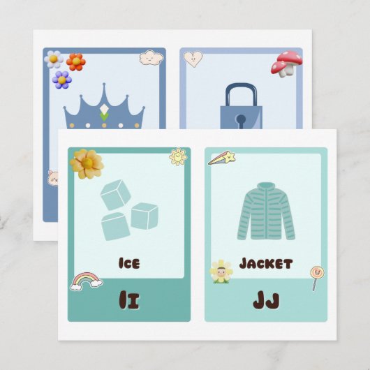 Alfabet Flashcards ,ABC Educatieve Kaarten I, H, K (Voorkant / Achterkant)