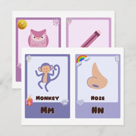 Alfabet Flashcards ,ABC Educatieve Kaarten M, N, O (Voorkant / Achterkant)