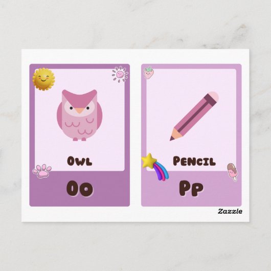 Alfabet Flashcards ,ABC Educatieve Kaarten M, N, O (Achterkant)