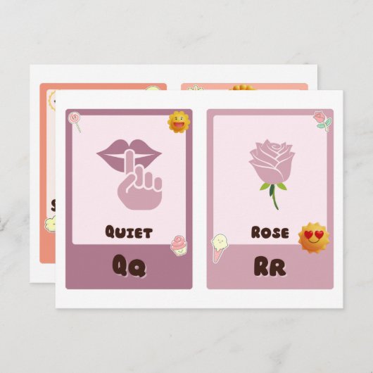Alfabet Flashcards ,ABC Educatieve Kaarten Q, R, S (Voorkant / Achterkant)