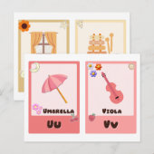 Alfabet Flashcards ,ABC Educatieve Kaarten U, V, W (Voorkant / Achterkant)