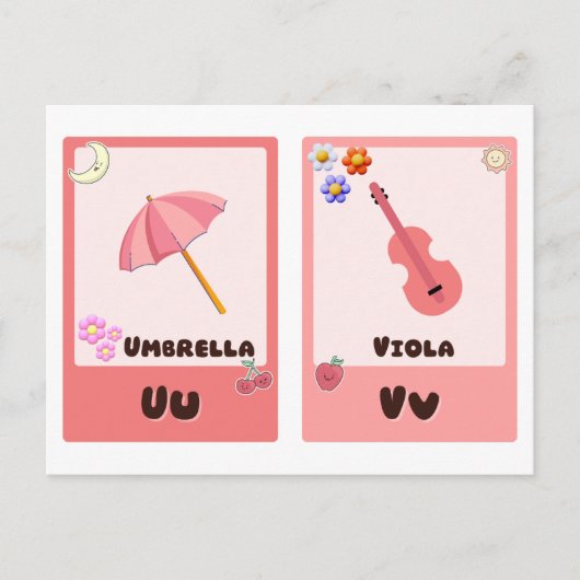 Alfabet Flashcards ,ABC Educatieve Kaarten U, V, W (Voorkant)