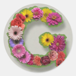 Alfabet G in bloemen Ronde Sticker