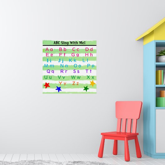 Alfabet Groen Wit Waterverf Strepen Poster (Kinderkamer 1)