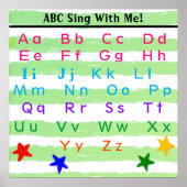 Alfabet Groen Wit Waterverf Strepen Poster (Voorkant)