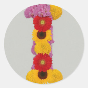 Alfabet I in bloemen Ronde Sticker