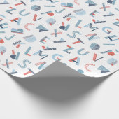 Alfabet in rood blauw wit cadeaupapier (Hoek)