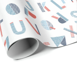 Alfabet in rood blauw wit cadeaupapier