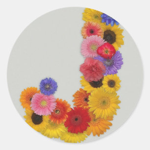 Alfabet J in bloemen Ronde Sticker