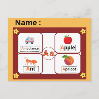 Alfabet Letter A Flitskaart voor Kinderen Educatie Briefkaart