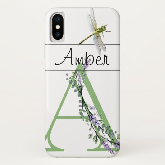 Alfabet letter A Lavendel Eucalyptus Dragonfly Case-Mate iPhone Case (Achterkant)