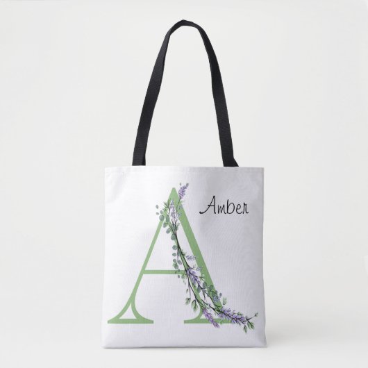 Alfabet letter A Lavendel Eucalyptus waterverf Tote Bag (Voorkant)