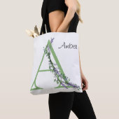 Alfabet letter A Lavendel Eucalyptus waterverf Tote Bag (Dichtbij)
