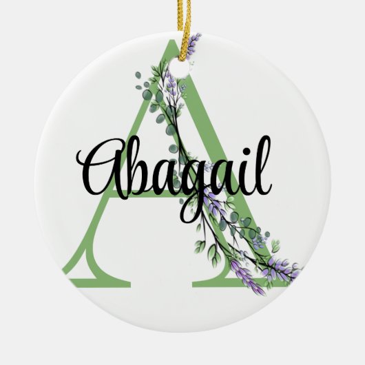 Alfabet letter A, waterverf Lavendel Eucalyptus Keramisch Ornament (Voorkant)