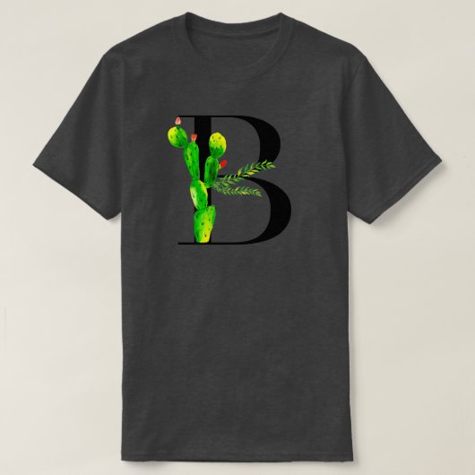 Alfabet letter B met waterverf cactus en vertrek T-shirt (Design voorkant)