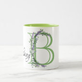 Alfabet letter B, waterverf Lavendel botanisch Tweekleurige Koffiemok (Center)