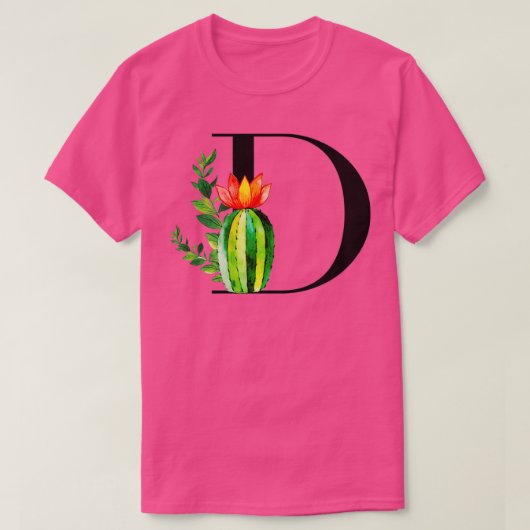Alfabet letter D met waterverf cactus en vertrek T-shirt (Design voorkant)