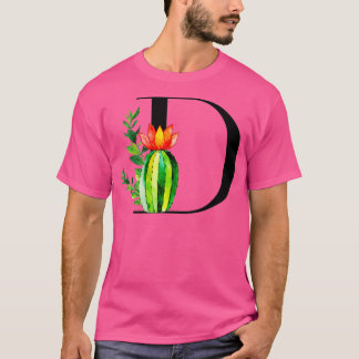 Alfabet letter D met waterverf cactus en vertrek T-shirt