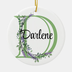 Alfabet letter D, waterverf Lavendel botanisch Keramisch Ornament