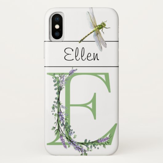 Alfabet letter E Lavendel Eucalyptus Dragonfly Case-Mate iPhone Case (Achterkant)