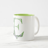 Alfabet letter E Lavendel Eucalyptus monogram Tweekleurige Koffiemok (Voorkant rechts)