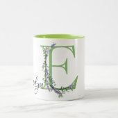Alfabet letter E Lavendel Eucalyptus monogram Tweekleurige Koffiemok (Center)