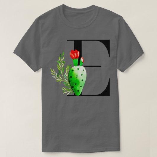 Alfabet letter E met waterverf cactus en vertrek T-shirt (Design voorkant)