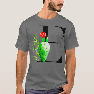 Alfabet letter E met waterverf cactus en vertrek T-shirt