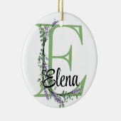 Alfabet letter E, waterverf Lavendel botanisch Keramisch Ornament (Rechts)