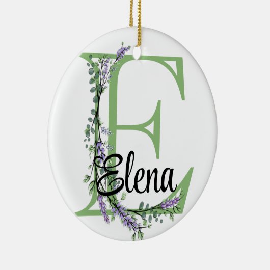 Alfabet letter E, waterverf Lavendel botanisch Keramisch Ornament (Rechts)