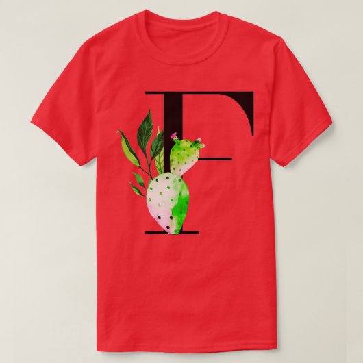 Alfabet letter F met waterverf cactus en vertrek T-shirt (Design voorkant)